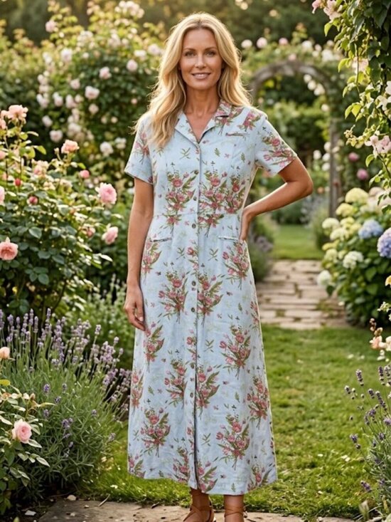 Lanz Of Salzburg Dresses & Skirts - Vintage Lanz of Salzburg Linen Floral Button Down Maxi Dress Size 14